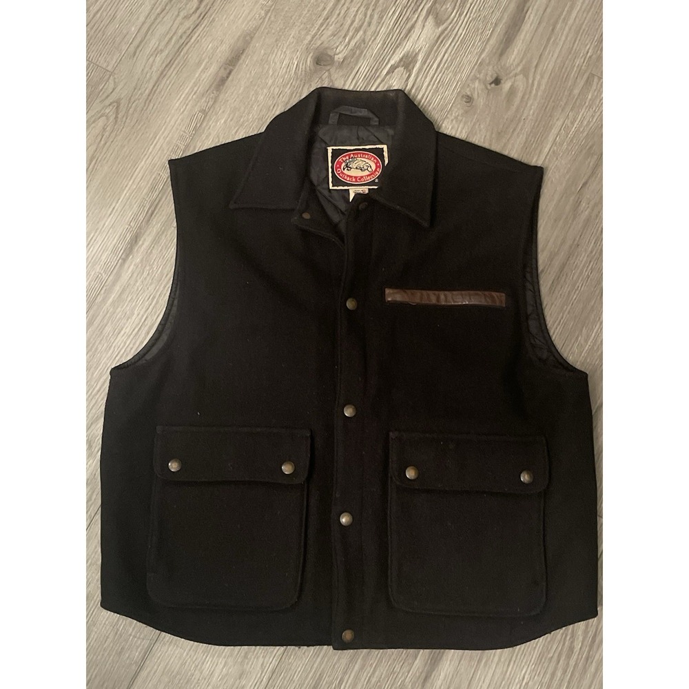 The Australian Outback Collection Black Wool Button Down Vest Size Large